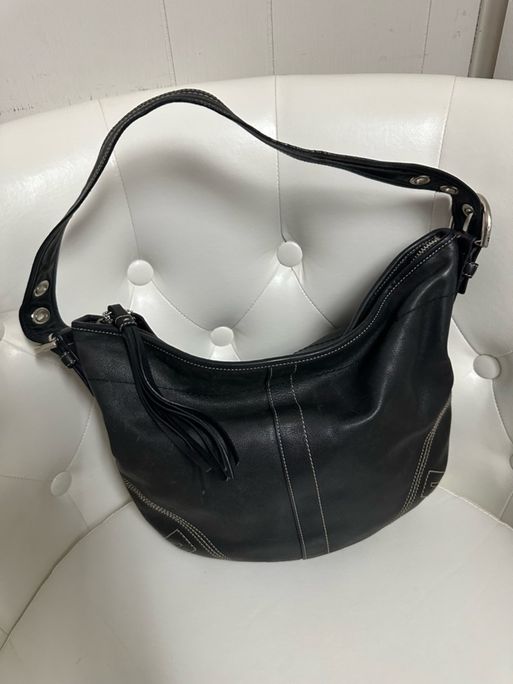 Black Leather Shoulder Hobo Bag